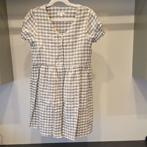 Girls Beige and White Gingham Button-Front Dress
